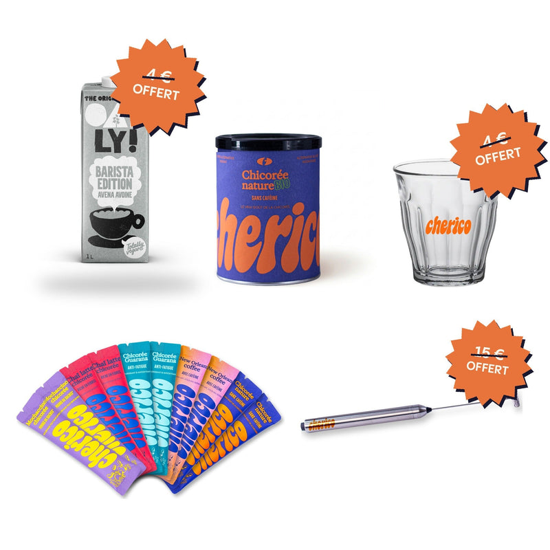 Le Kit Rituel Cherico : pot Nature, 10 sticks, verre, mousseur et Oatly offerts