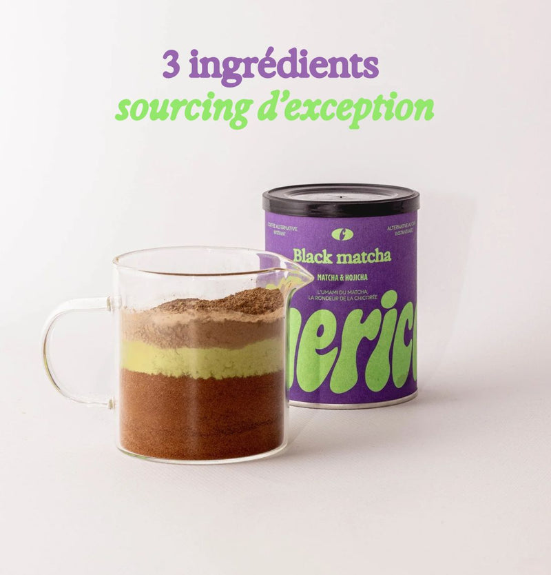 Black Matcha : 3 ingrédients, sourcing d'exception, verre en couches et pot