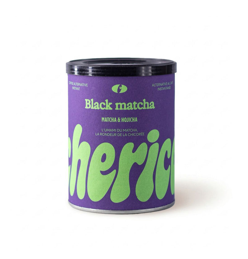Pot de Black Matcha Cherico, 100 g, sur fond blanc